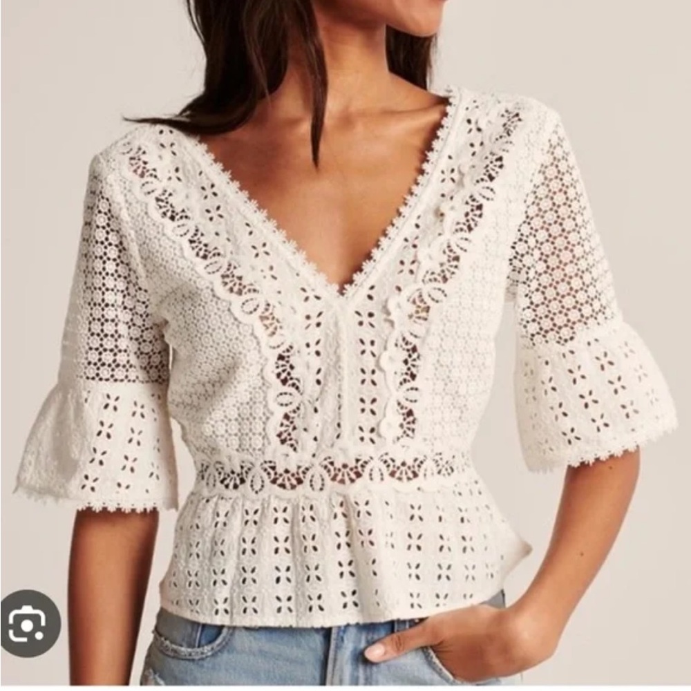 Abercrombie Tie-Back Lace Blouse in White